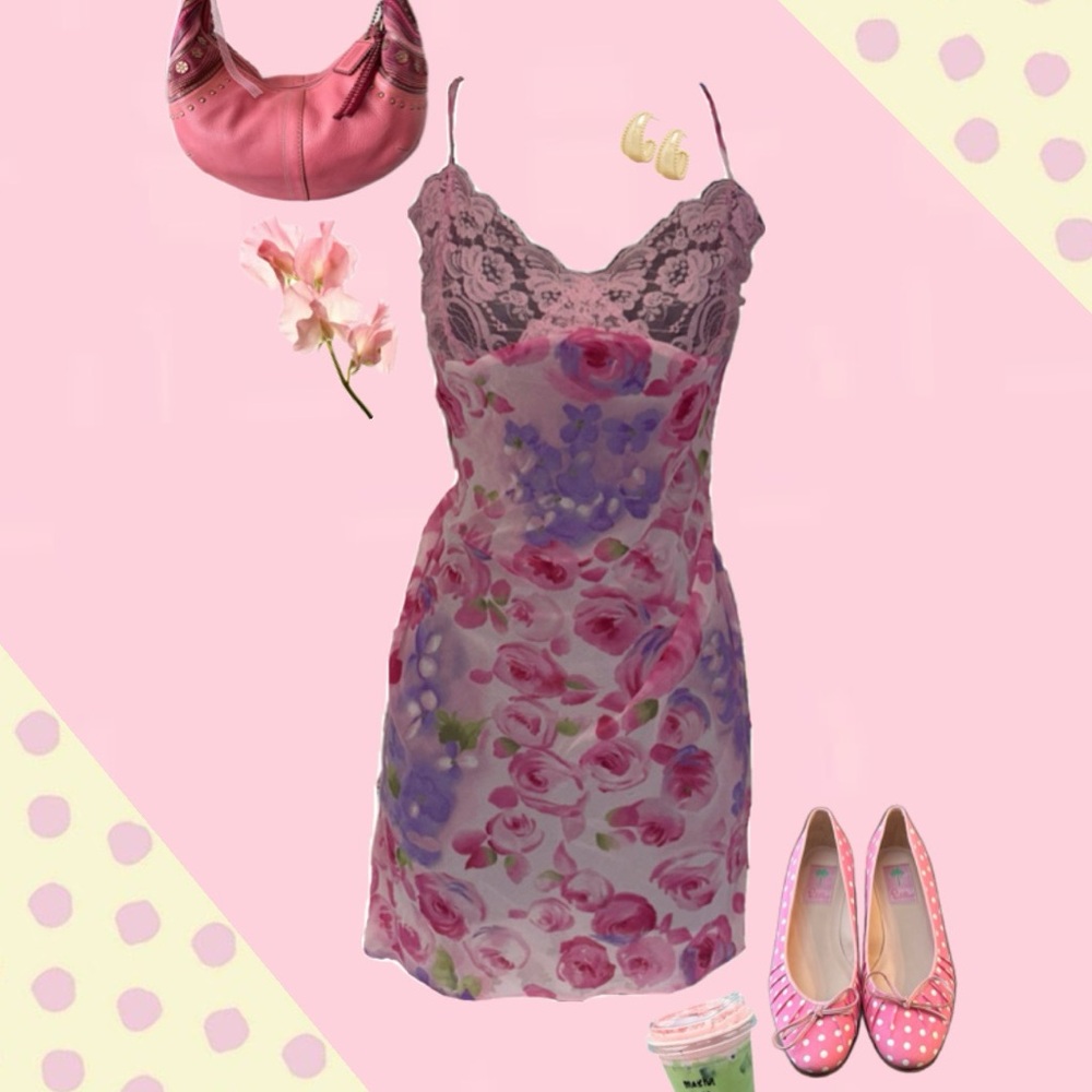 Floral Lace Nightgown - Pink and Purple